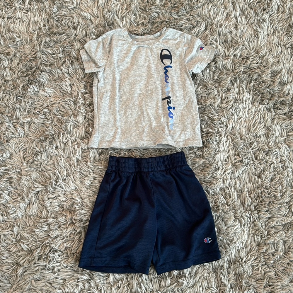 Champion Logo Gray & Navy Shirt & Shorts Set